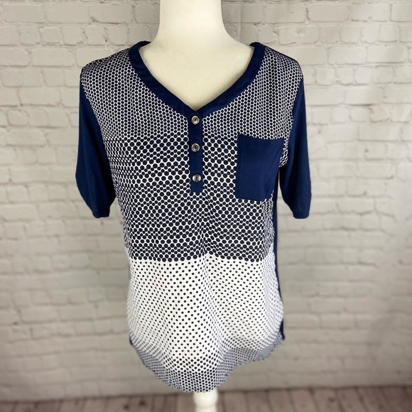 𝅺PERSEPTION Concept Women's Polka Dot Navy Blouse M - Picture 1 of 4